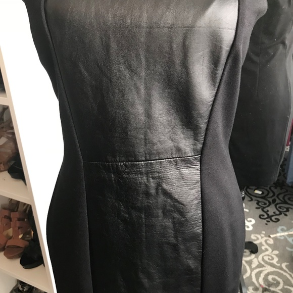Cynthia Steffe Black Bodycon Dress w Leather 6 - Picture 4 of 7